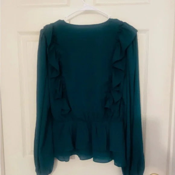 Express Teal Ruffle Wrap Peplum Blouse NWT - Picture 3 of 7